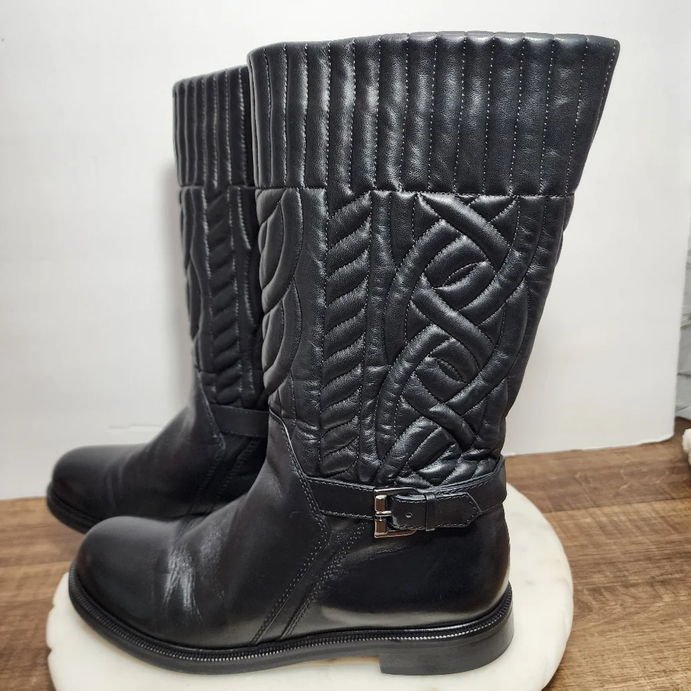 Aquatalia Women's Bonnie Winter Boots Sz 9 Quilted Black Leather Made in Italy